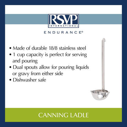 RSVP International Endurance Canning Collection Non-Reactive 18/8 Stainless Steel, Dishwasher Safe, Funnel, Wide Mouth, 2-3/4"