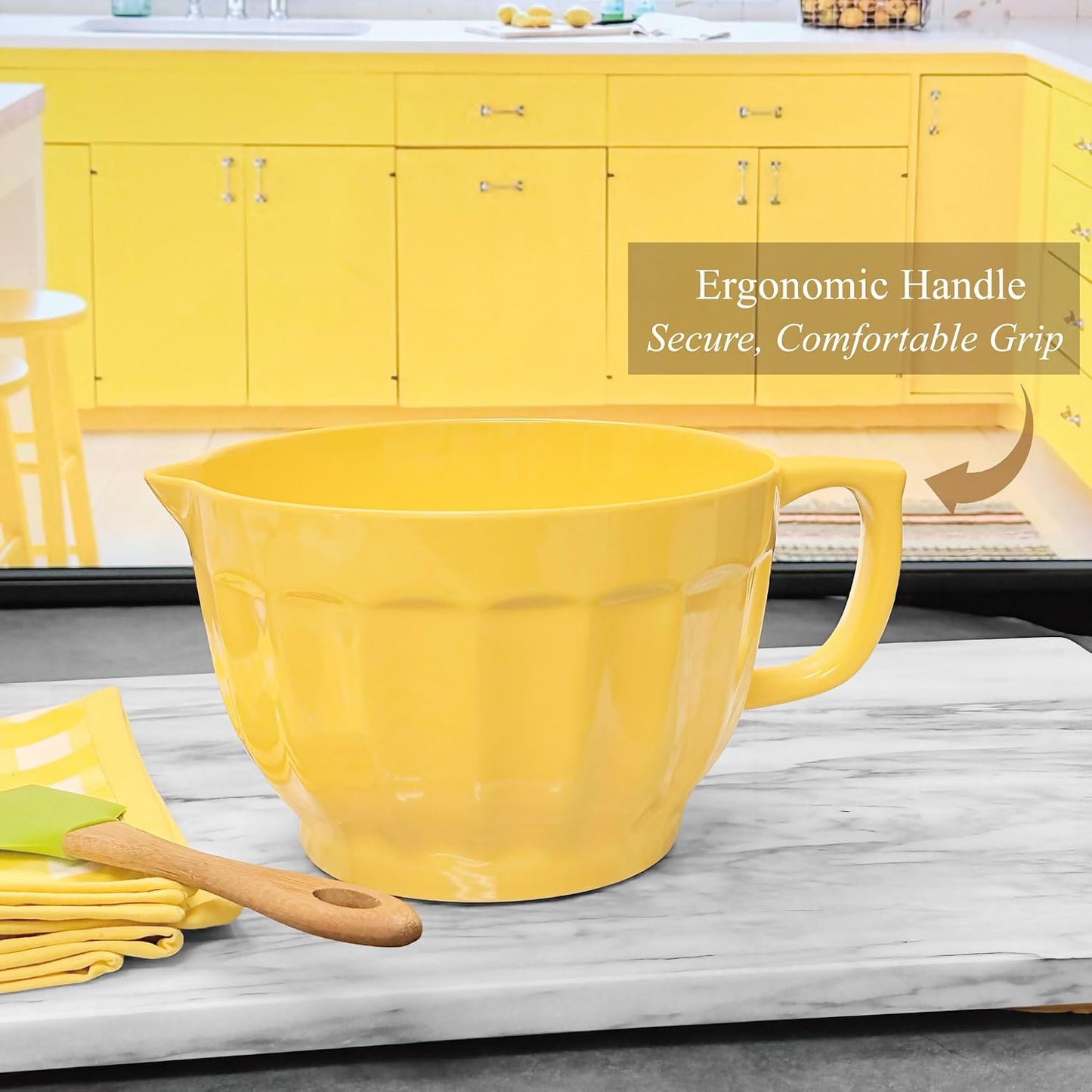 UP 4.3 Quart Latte Style Melamine Batter Bowl with Pour Spout and Handle, Professional Mixing Bowl with Non-Slip Base, Ideal for Pancake and Cake Batter, 11.5 x 8.75 Inch, Mint Blue