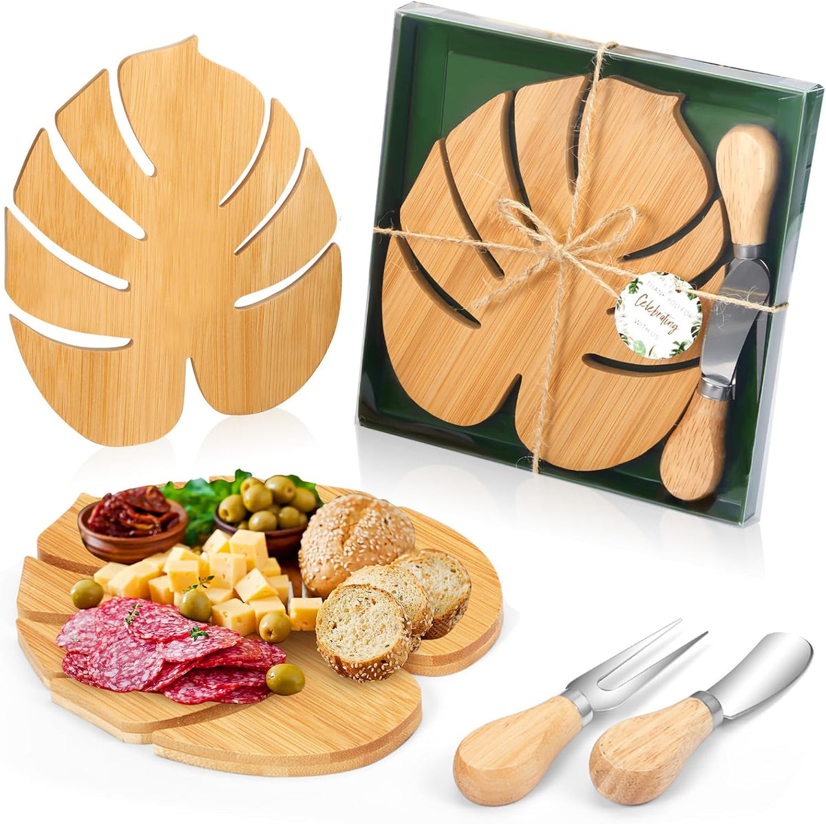 Ziliny 6 Set Hawaiian Palm Leaf Mini Charcuterie Board Gift