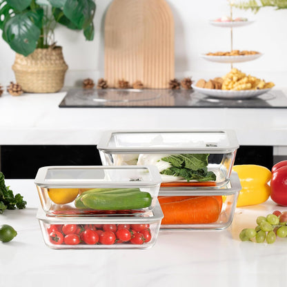 Glass Food Containers with Glass Lid, Microwave Safe Food Storage Container Set, 4 Pack of 35oz, Large Size Airtight Storage Set with Leak Proof Lids, Meal Prep Containers