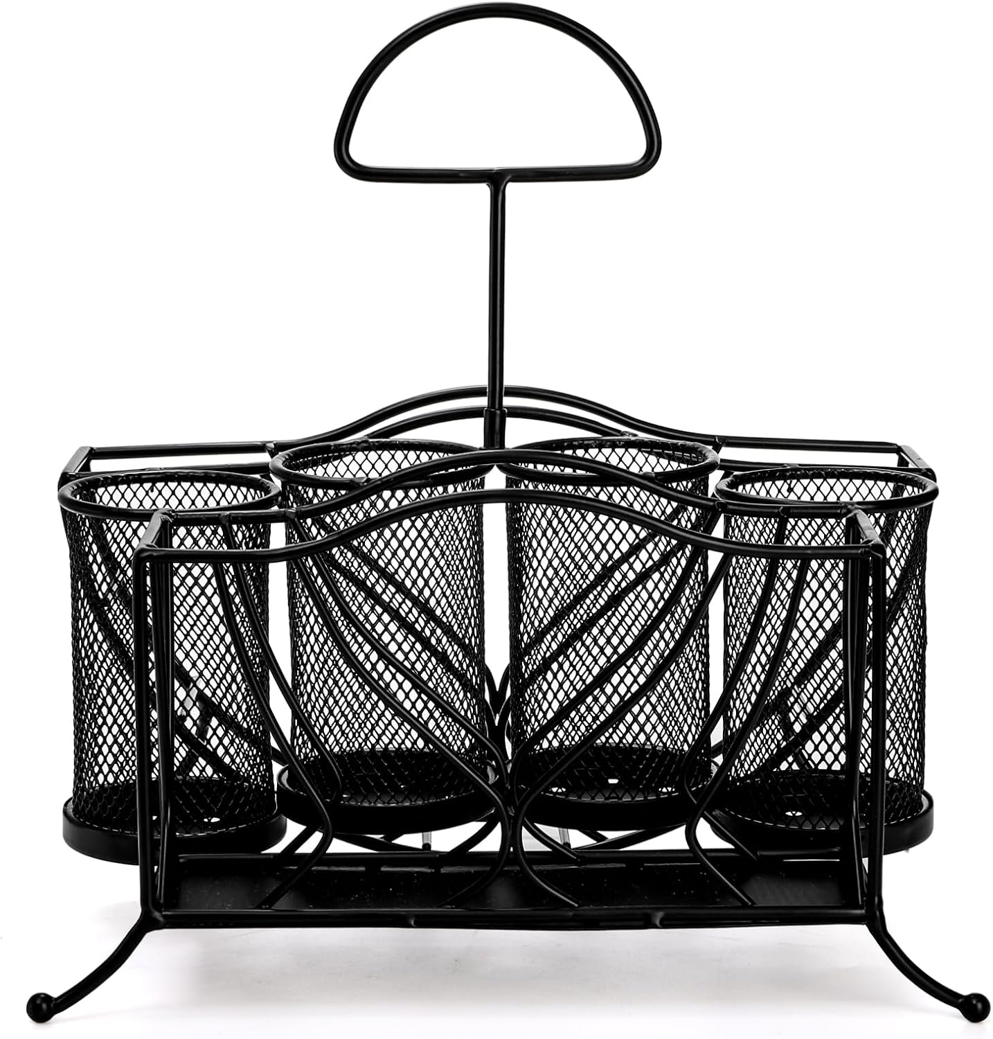 Bekith Silverware Caddy Paper Plate Napkin Holder, Utensil Holder with Handle, Countertop Flatware Caddy Portable Cutlery Storage Organizer for Kitchen, Picnic, Camping, Party, Metal Mesh, Black