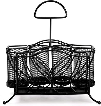 Bekith Silverware Caddy Paper Plate Napkin Holder, Utensil Holder with Handle, Countertop Flatware Caddy Portable Cutlery Storage Organizer for Kitchen, Picnic, Camping, Party, Metal Mesh, Black