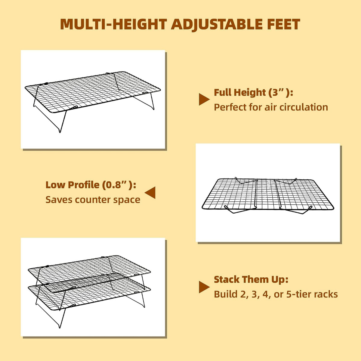 Cooling Rack 16"x10", 3-Tier Stackable & Collapsible Cooling Racks