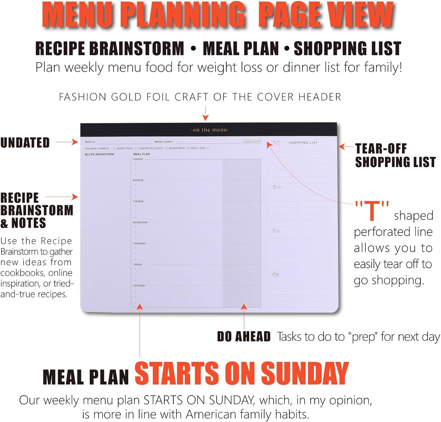 Weekly Meal Planner with Recipes and Grocery List Magnetic Notepad For Fridge - 8.5x11'' Menu Planning Pad With 54 Sheets Tear Off Shopping List For Family Dinner Menu and Meal Prep Planning