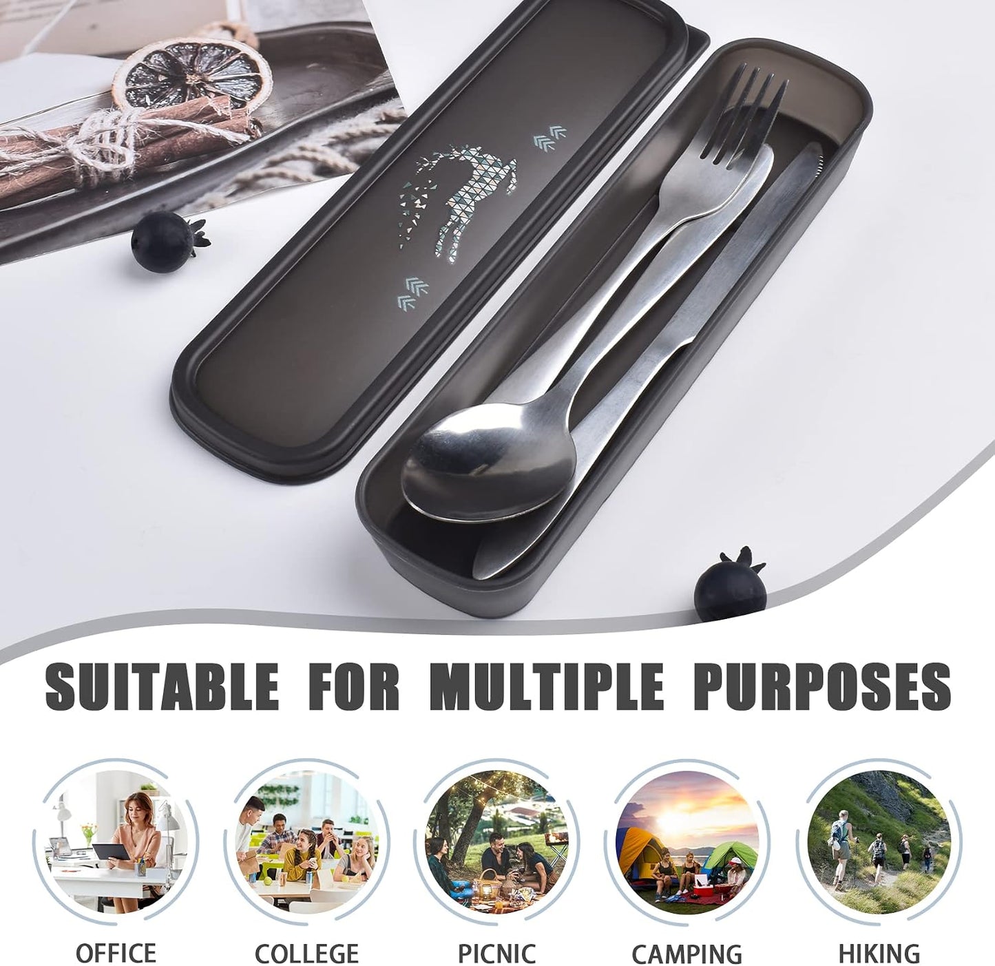 Travel Utensils with Case, Stainless Steel Silverware Set for Lunch Box, Portable Camping Cutlery Fork Spoon Knife, Reusable Utensil Set Flatware for Picnic School, Dishwasher Safe (Blue)