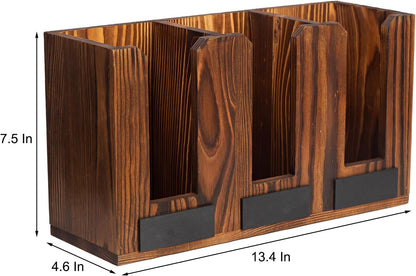 Rustic Torched Brown Wood Countertop Holder Disposable Paper Cup Wall Mounted Foam to Go Coffee Cups Server Caddy Table Top Chalkboard Labels Drink Station Café Bar Parties Organizer Rack
