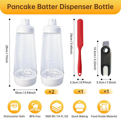 Pancake Batter Dispenser Bottle,34oz,BPA-Free Dishwasher-Safe