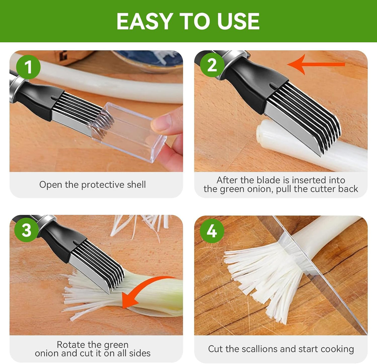 Green Onion Shredder, Stainless Steel Chopped Green Onion Knife, Professional Scallion Shredding Tool, Kitchen Tool Slice Cutlery Vegetable Cutter Sharp Scallion Cutter Shred Knife (1)