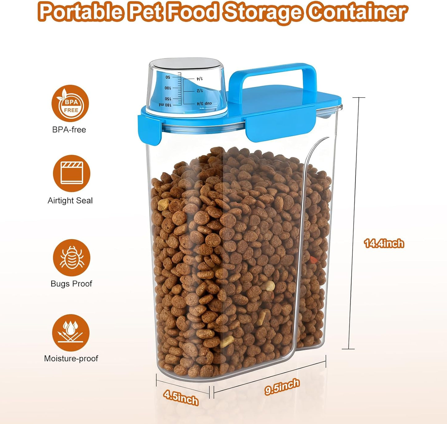 Uppetly Dog Cat Food Storage Container, 5-7Lbs Pet Food Containers, Airtight Cat Food Container with Portable Handle & Measuring Cup, Small Animal Dry Food Dispenser for Dogs, Cats and Birds Green