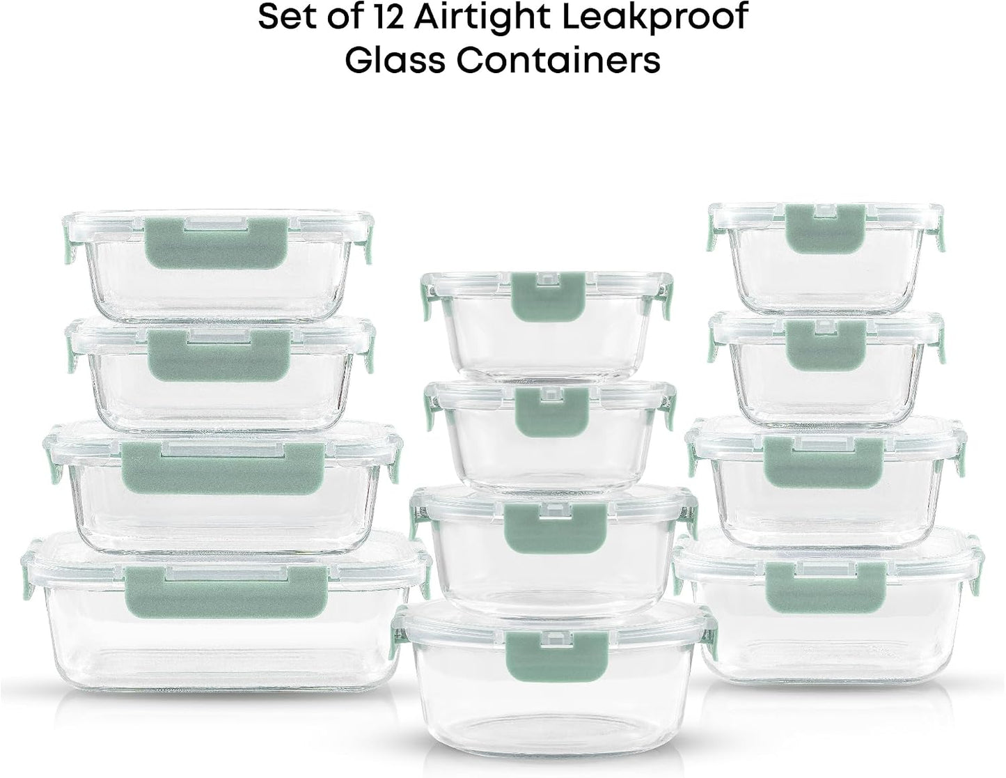 JoyJolt 24pc Borosilicate Glass Storage Containers with Lids | 12 Airtight/Freezer Safe Food Storage Containers for Pantry and Kitchen | Meal Prep Container for Lunch | Glass Tupperware Set
