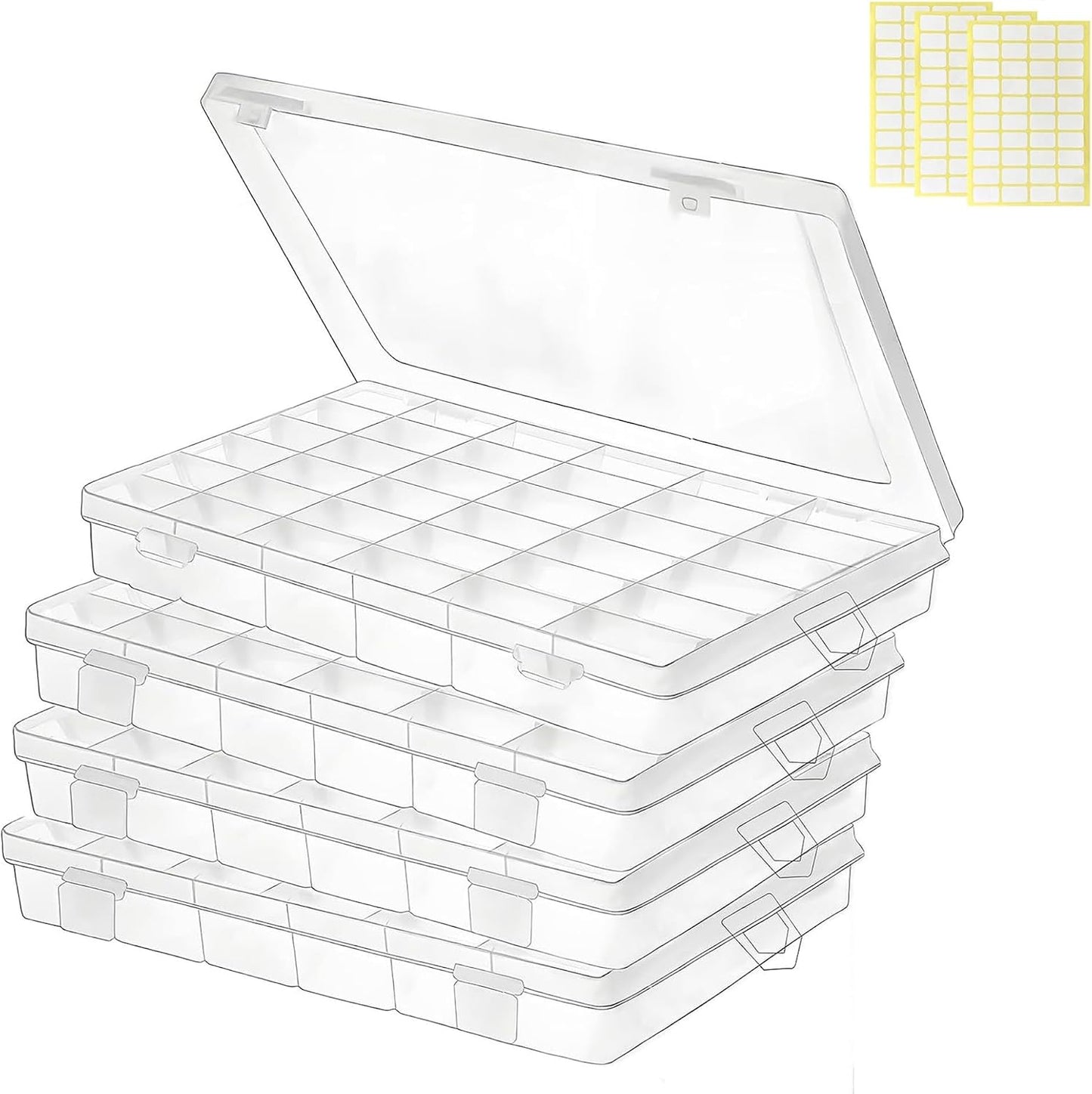 3 Pcs 36 Large Grids Clear Plastic Organizer Box with Adjustable Dividers,Multipurpose Fishing Tackle Box Craft Organizers Box for Bead,Jewelry,DIY Crafts,Art,Small Items Storage 3pack