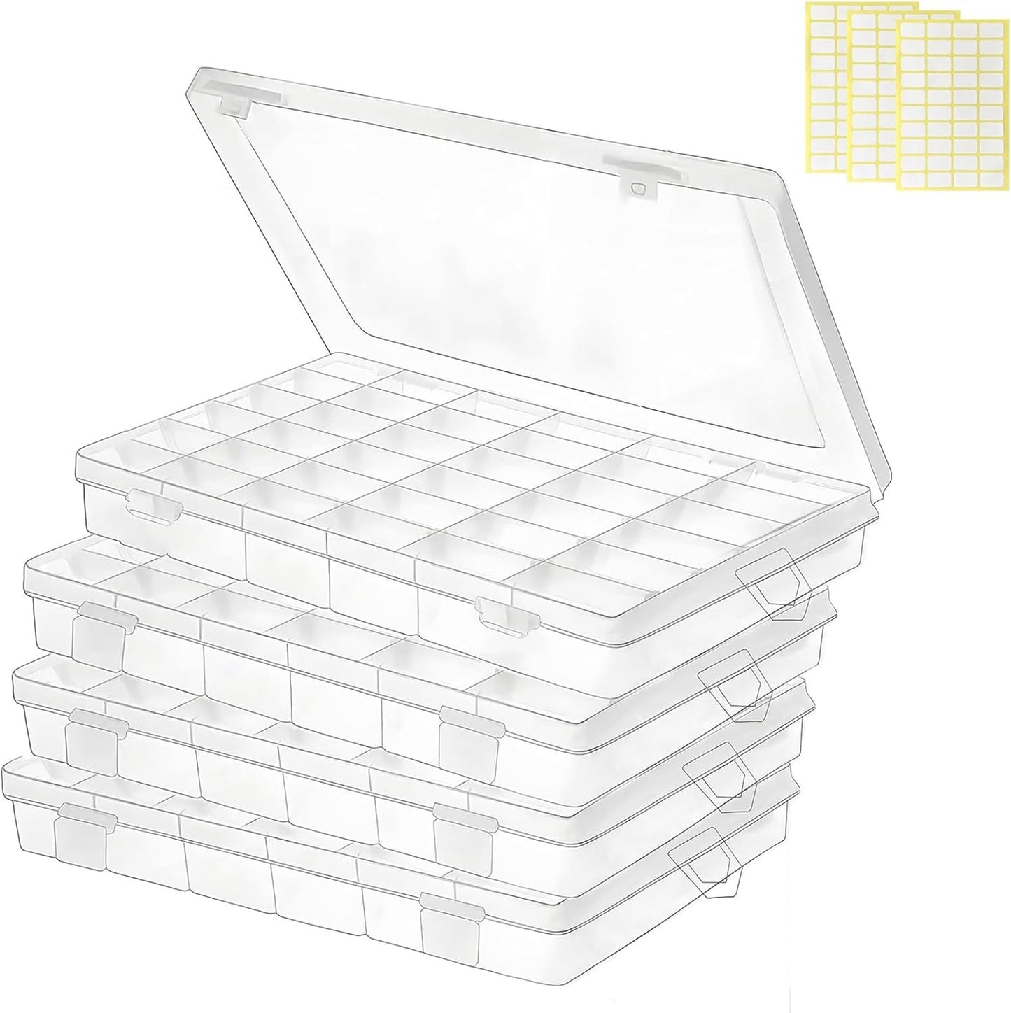 3 Pcs 36 Large Grids Clear Plastic Organizer Box with Adjustable Dividers,Multipurpose Fishing Tackle Box Craft Organizers Box for Bead,Jewelry,DIY Crafts,Art,Small Items Storage 3pack