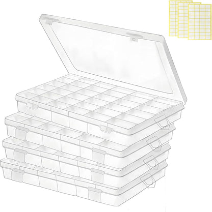 3 Pcs 36 Large Grids Clear Plastic Organizer Box with Adjustable Dividers,Multipurpose Fishing Tackle Box Craft Organizers Box for Bead,Jewelry,DIY Crafts,Art,Small Items Storage 3pack