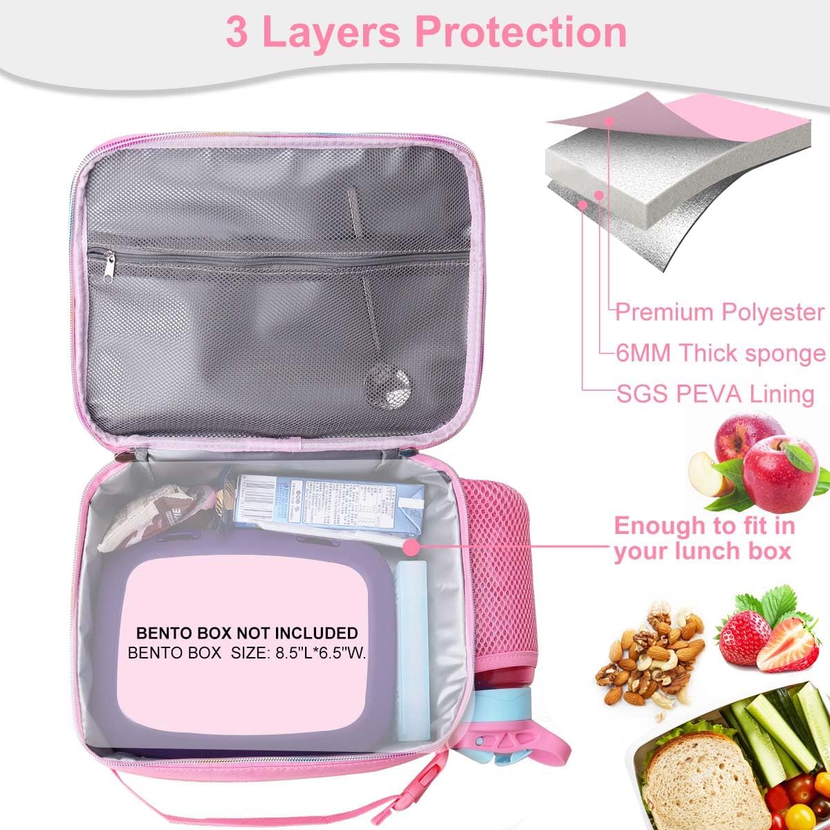 RHCPFOVR Kids Initial Lunch Bag - Insulated Lunch Box for Boys Girls,Washable Lunch Bag and Reusable Toddler Leak-proof Lunchbox for School and Daycare - Colors B