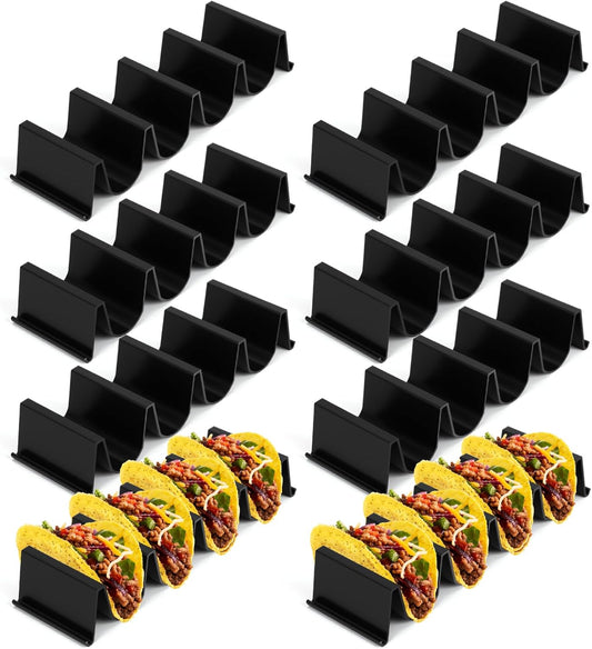 Baderke Taco Holder Stands Set of 8 Black Large Tray Plates Plastics Shell Holder for Taco Tuesday Night Mexican Festival Party Supplies, Dishwasher Microwave Safe