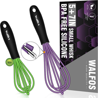 Walfos Silicone whisk,Whisks for Cooking Non Scratch, BPA Free whisk set of 4, 7+9+11in Balloon Whisks & 11in Flat Whisk, Heat Resistant(480°F).Great for Cooking in Pans, Baking, Whisking.Blue