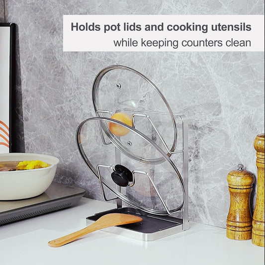 304 Stainless Steel Pot Lid Holder & Spoon Rest with Removable Drip Tray