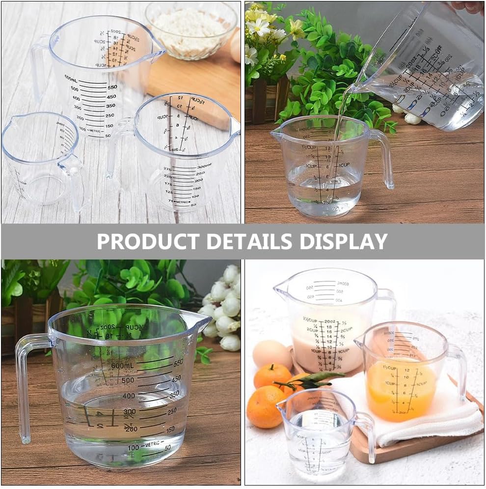 HEMOTON 3 Piece Plastic Measuring Cup Set, Clear, Strong Food Grade, Liquid Heavy Glass Wine Glass for Kitchen Cooking Baking (Transparent, 5oz/10oz/20oz)