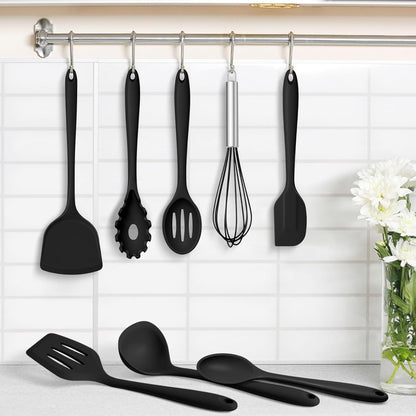 TeamFar Silicone Cooking Utensils Set, 8 PCS Kitchen Utensils Set, 446°F Heat Resistant, Turner, Spatula, Spoon, Whisk, Kitchen Cooking Gadgets Tools for Nonstick Cookware, Dishwasher Safe-Khaki