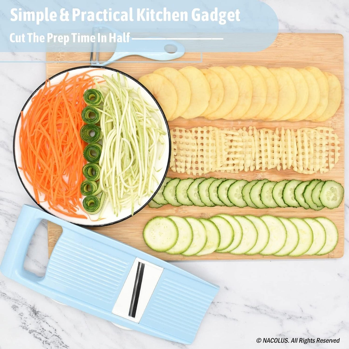 NACOLUS 5 in 1 Mandoline Slicer Vegetable Slicer Mandolin Multi Blade Potato Veggie Slicer Vegetable Cutter Julienne Shredder Potato Slicer Green