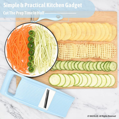 NACOLUS 5 in 1 Mandoline Slicer Vegetable Slicer Mandolin Multi Blade Potato Veggie Slicer Vegetable Cutter Julienne Shredder Potato Slicer Green