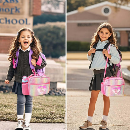 RHCPFOVR Kids Initial Lunch Bag - Insulated Lunch Box for Boys Girls,Washable Lunch Bag and Reusable Toddler Leak-proof Lunchbox for School and Daycare - Colors A