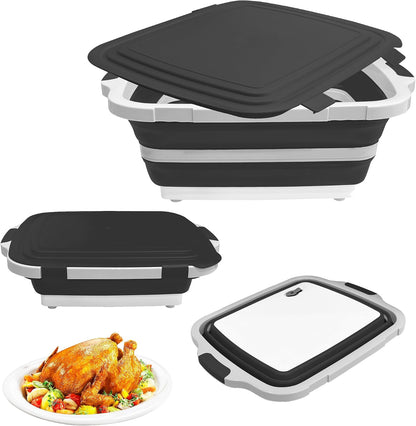 Collapsible Cutting Board with BBQ Prep Tub and Lid, Foldable Food Prep Container for Meal Prep, Marinating, Food Storage, Grilling, Camping and Outdoor Cooking, Dishwasher Safe, Black XX-Large