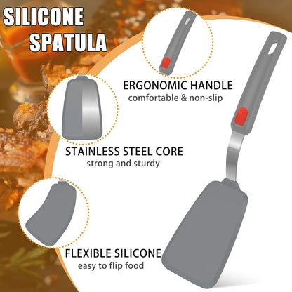 Silicone Spatula Turner Set of 3, Beijiyi 600°F Heat Resistant Cooking Spatulas for Nonstick Cookware, Large Flexible Kitchen Utensils BPA Free Rubber Spatula Set for Egg, Pancake, Fish, Burger