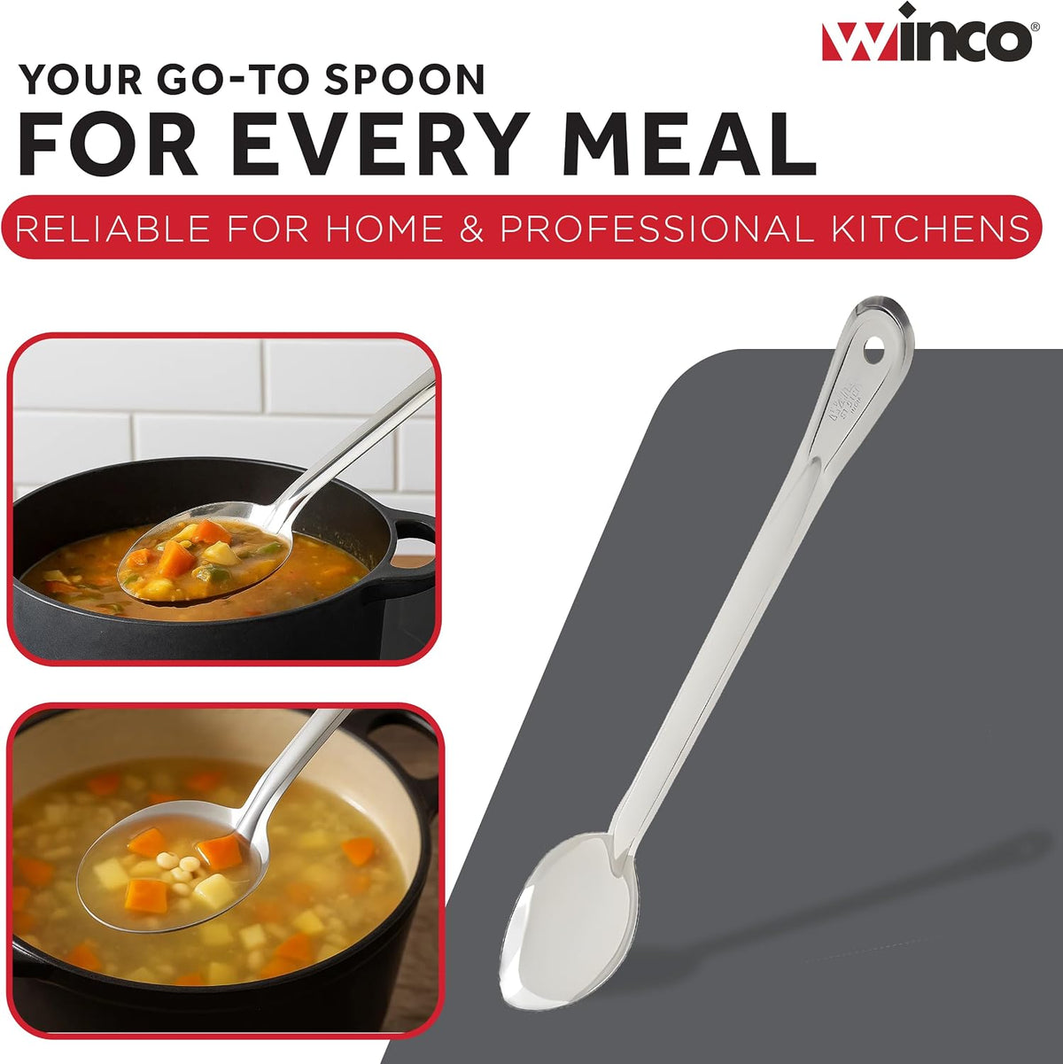 Winco BSOT-13 Solid Stainless Steel Basting Spoon, 13-Inch,Medium