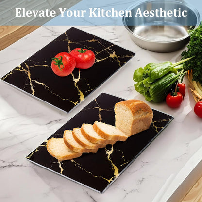 WRINGKIT Set of 2 Tempered Glass Cutting Board, Chopping Boards with Marble Pattern Non-slip Feet, 16''x12'' Glass Countertop Protector for Kitchen Counter, Shatter and Heat Resistant
