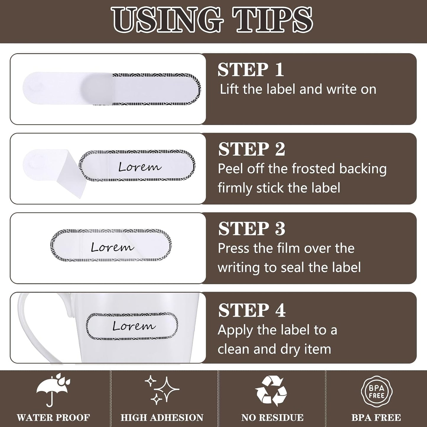 Ymapinc Waterproof Name Stickers to Write on, 160Pcs Waterproof Labels for Bottles Reusable Easy Peel Off Water Proof Labels Self Laminating Name Sticker