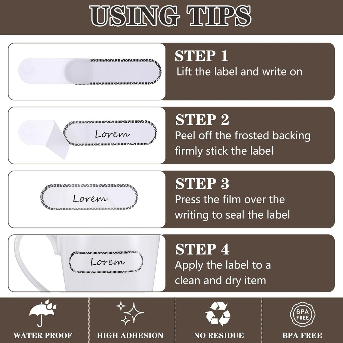 Ymapinc Waterproof Name Stickers to Write on, 160Pcs Waterproof Labels for Bottles Reusable Easy Peel Off Water Proof Labels Self Laminating Name Sticker