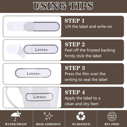 Ymapinc Waterproof Name Stickers to Write on, 160Pcs Waterproof Labels for Bottles Reusable Easy Peel Off Water Proof Labels Self Laminating Name Sticker