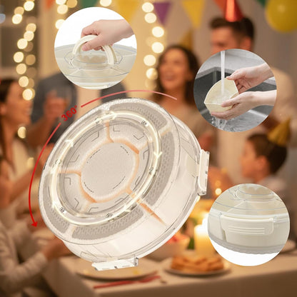 Vegetable Serving Tray with Lid and Handle, 12-Inch Rotating Fruit Tray with 5 Divided Sections & Center Bowl, Round Veggie Tray Container for Family Snacks, Parties & Movie Nights