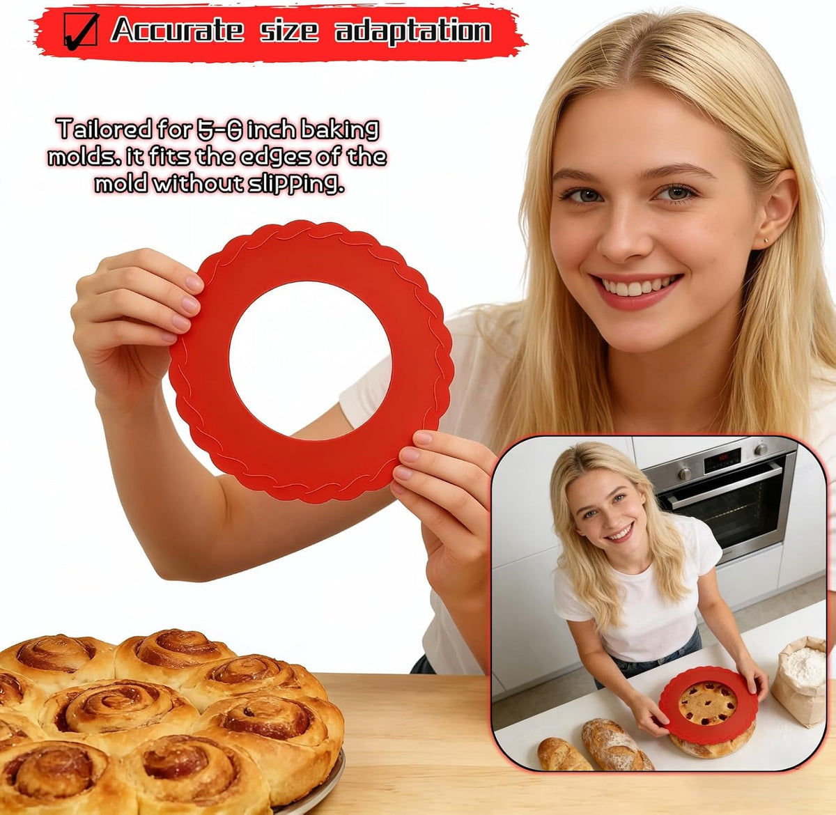 Silicone Mini Pie Crust Protectors Set of 2 - Non-Stick Pie Shields for 5-6 Inch Pies, Prevents Over-Browning | Oven-Safe Baking Accessories (Red)