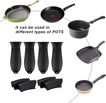 8 Pcs Non-Slip Silicone Hot Handle Holder & Assist Grips, Potholder for Cast Iron Skillets, Heat Resistant Handle Cover Sleeve for Frying Pans, Casserole, Cookware Handles, Lake Blue