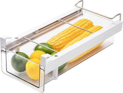 vacane Upgraded Refrigerator Drawers Organizer - Pull Out Fridge Bins with Handle, Extra-Long 19.5" Stretchable and Deep Storage