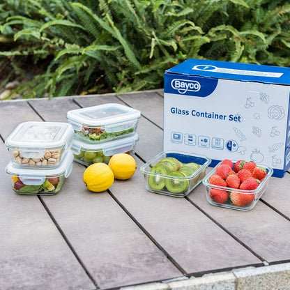 Bayco Glass Storage Containers with Lids, 9 Sets, Meal Prep Airtight Food Storage Containers for Food Storage with Lids - Leak Proof