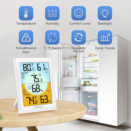 Geevon Wireless Refrigerator Thermometer Hygrometer Alarm Dual Sensor 330FT