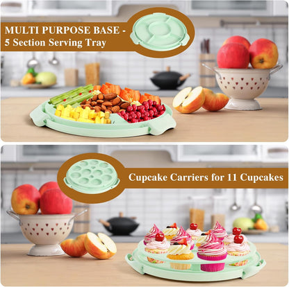 Cake Carrier with Lid and Handle, BPA-Free Cake Containers Cake Stand for 10 inch Cake with 2 Handles Cupcake Carrier - Plastic Cover Two Sided Base for Transport Pie Nuts Fruit Perfect Gifts