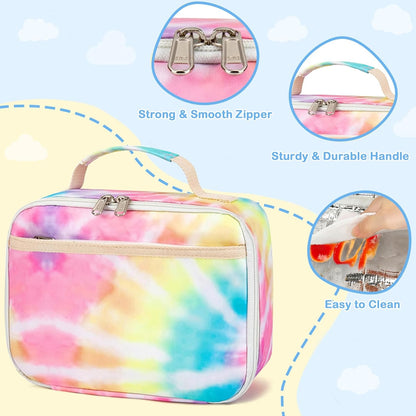 CAMTOP Kids Lunch Box Boys Girls Insulated Lunch Cooler Bag Reusable Lunch Tote Kit for School Travel (094 Tie Dye)