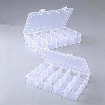 2 Pack Plastic Organizer Box with 14 Removable Dividers,15-Compartment Clear Storage Box for Crafts, Beads, Jewelry & Small Parts (10.5x6.5x2.2 Inches)