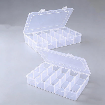 2 Pack Plastic Organizer Box with 14 Removable Dividers,15-Compartment Clear Storage Box for Crafts, Beads, Jewelry & Small Parts (10.5x6.5x2.2 Inches)