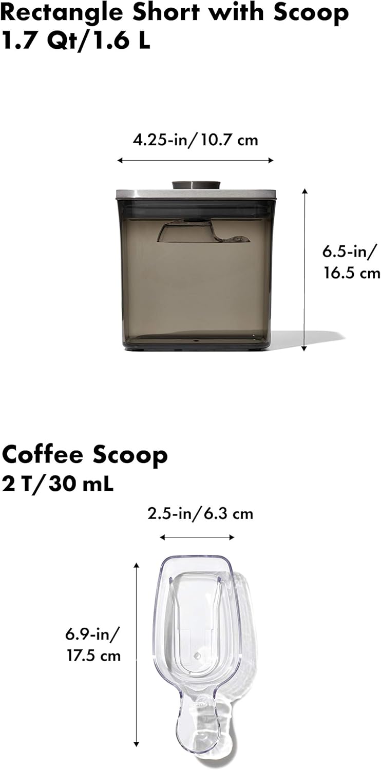 OXO Steel POP Container Big Medium Square - 4.4 Qt for Flour, Sugar and More,Grey