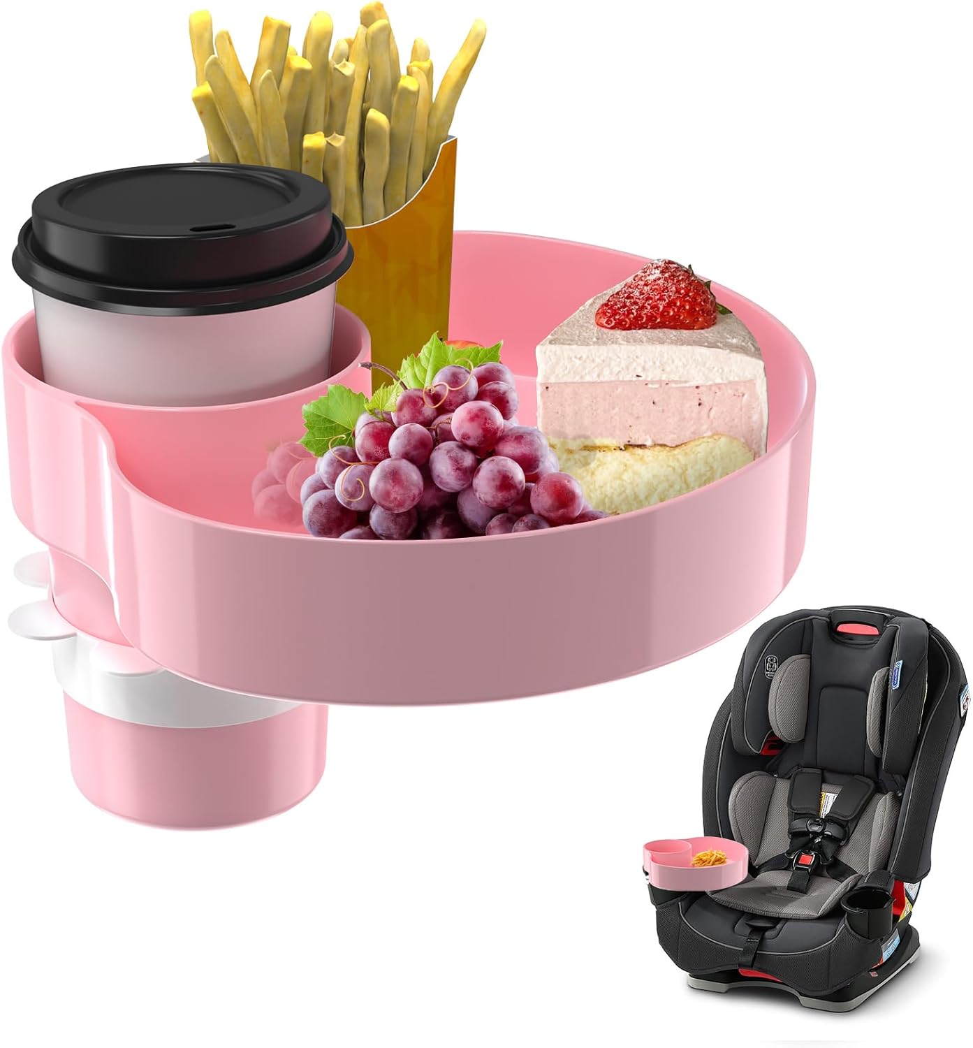 [2 Packs Blue & Pink] Kids Car Seat Tray, Travel Tray with Cup Holder for Toddler Baby, Kids Car Seat Food Snack Organizer for Road Trip, Stroller snack Organizer Travel Must Haves Toddler Must Haves