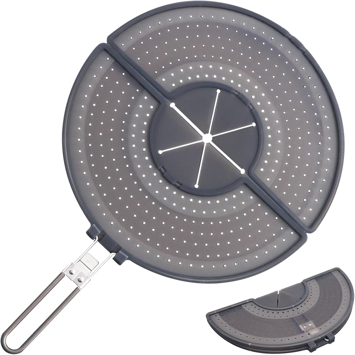 Foldable Splatter Screen with Handle For 10,11,12 and 13 Inch Frying Pan - Dual Folding Oil Guard,BPA-Free Silicone,Heat-Resistant Grip,Space Saving Fry Pan Cover for Mess-Free Cooking,Dishwasher Safe