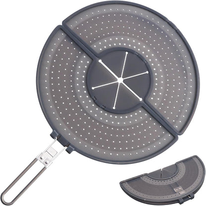 Foldable Splatter Screen with Handle For 10,11,12 and 13 Inch Frying Pan - Dual Folding Oil Guard,BPA-Free Silicone,Heat-Resistant Grip,Space Saving Fry Pan Cover for Mess-Free Cooking,Dishwasher Safe