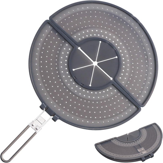 Foldable Splatter Screen with Handle For 10,11,12 and 13 Inch Frying Pan - Dual Folding Oil Guard,BPA-Free Silicone,Heat-Resistant Grip,Space Saving Fry Pan Cover for Mess-Free Cooking,Dishwasher Safe
