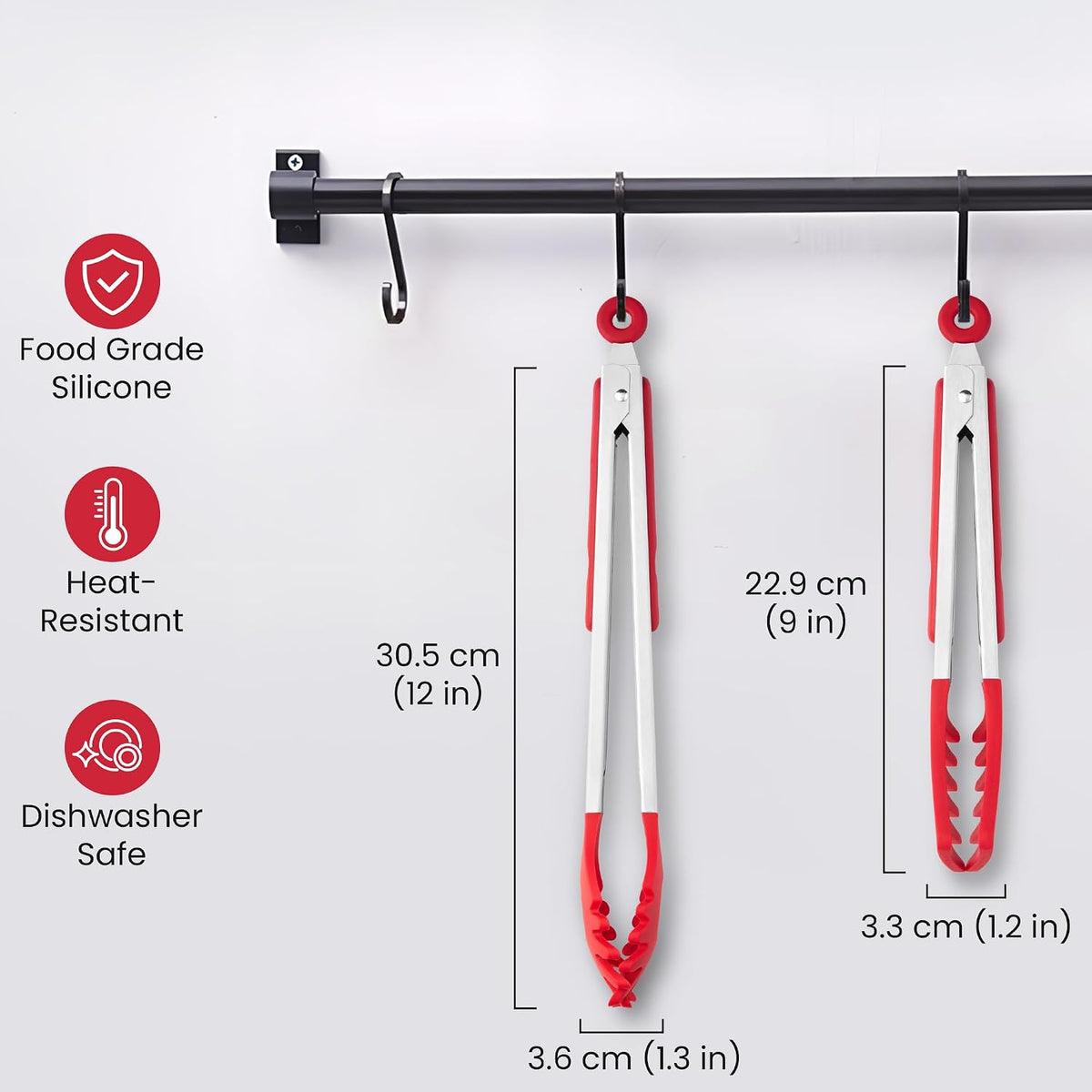 2 PCS Pasta Tong Spaghetti Tongs, 9" & 12-Inch Heat Resistant Pasta Tongs