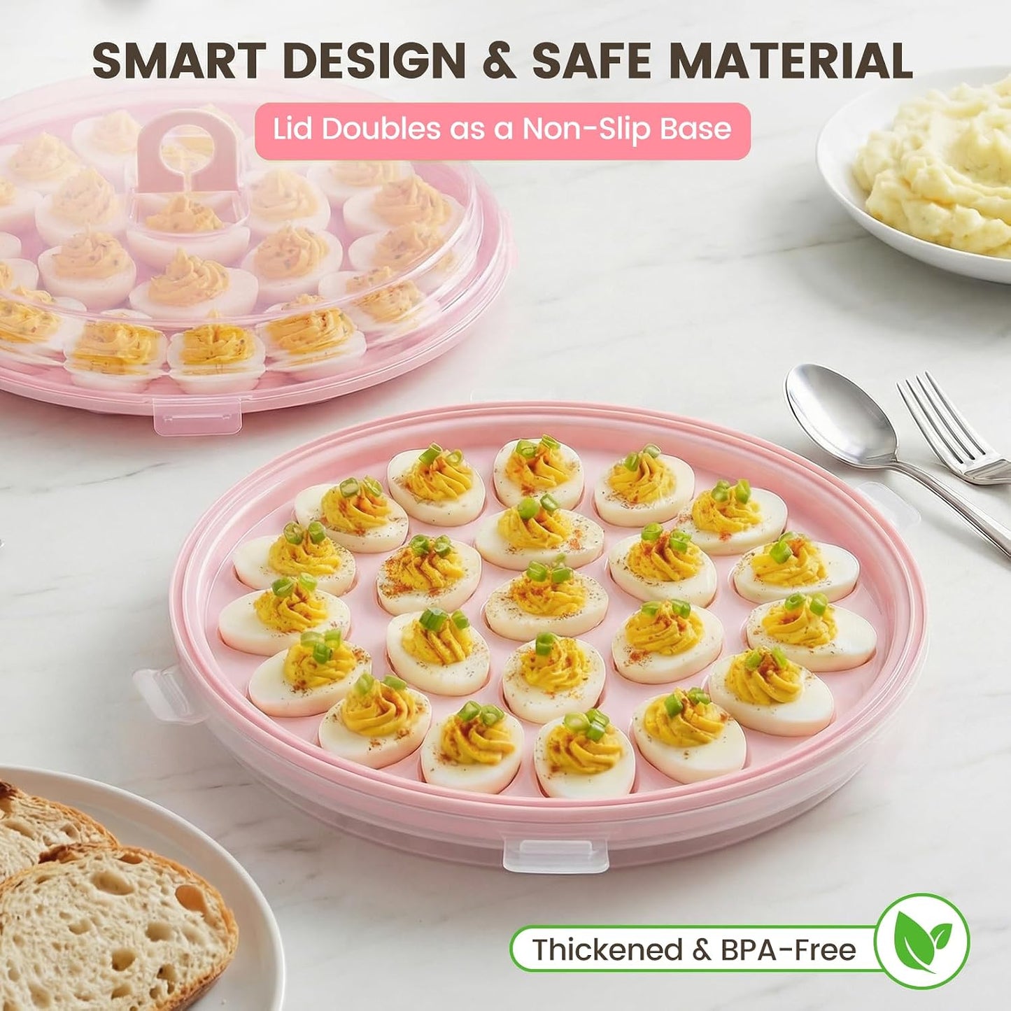 HANSGO Deviled Egg Containers with Lid, Deviled Egg Platter Carrier Holder Trays with 22 Slots for Holiday Party and Home Kitchen, Green